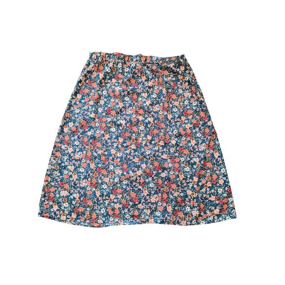 Curvy 4XL Floral A-Line Midi Skirt Navy Red Elastic Waist Cottagecore Plus Size - Picture 3 of 7